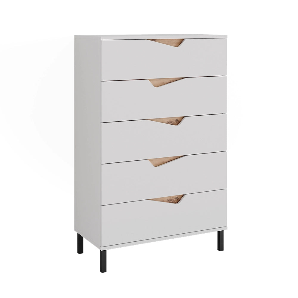 Vicco Cassettiera per camera da letto Bianco/Artisan 76 x 120 cm con 5 cassetti