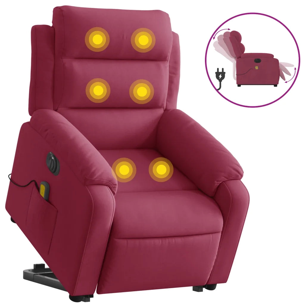 Poltrona Alzapersona Massaggiante Elettrica Rosso Vino Velluto 3205130