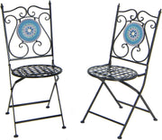 Set di 2 sedie a mosaico per esterni, sedie da bistro con seduta e schienale esauriti, telaio in metallo, set di sedie pieghevoli con motivi a mosaico per terrazza, patio, giardino