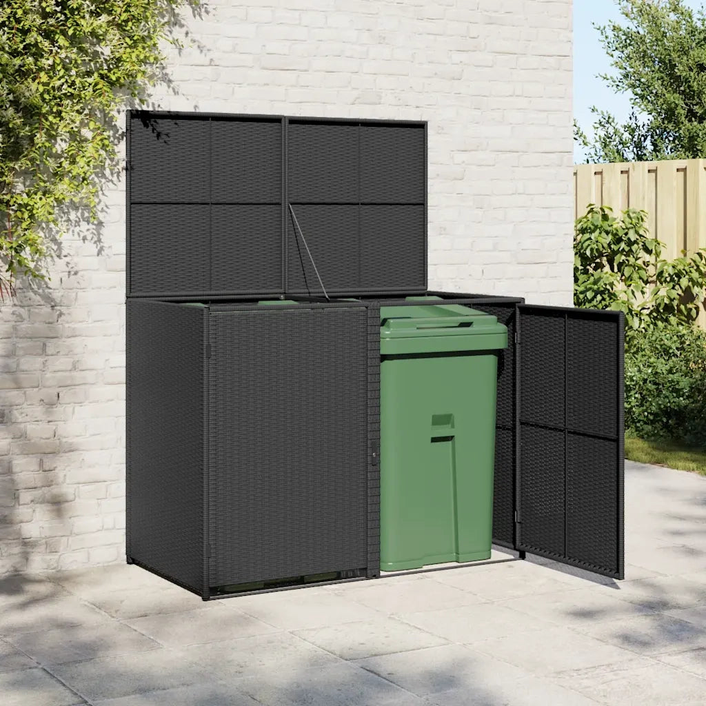Copribidone Doppio per Spazzatura Polyrattan Nero 148x80x111 cm 43887