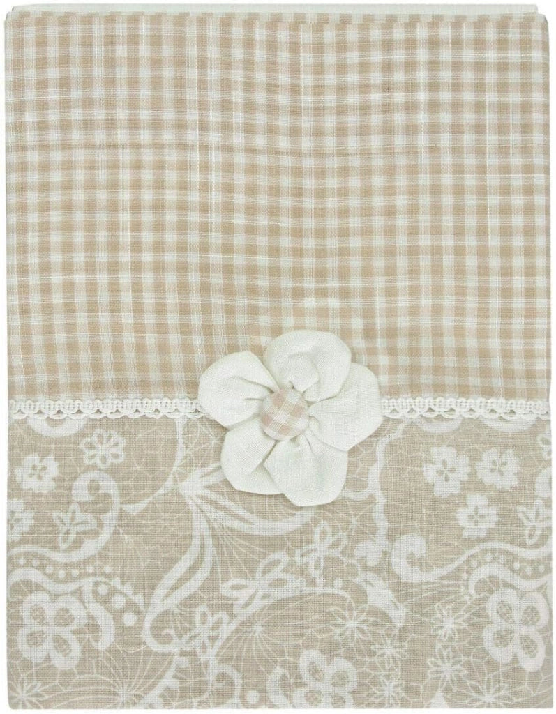 Tende Coppia Finestra Porta Interno 60x150 cm Tessuto Shabby Chic Margherita Tortora