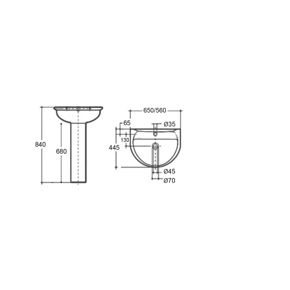 Lavabo serie kaila monoforo 65cm