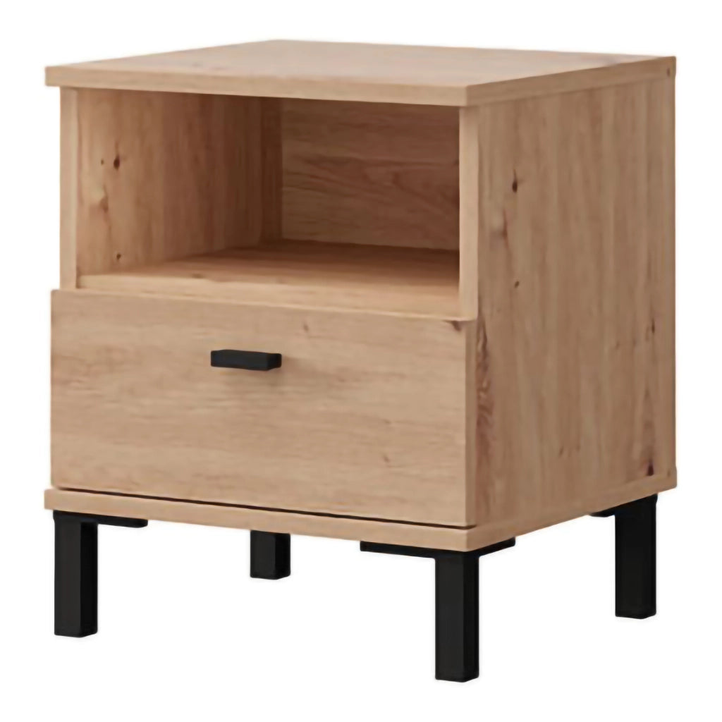 Jinja, Comodino un Cassetto, 39x35x45h cm Marrone Rovere