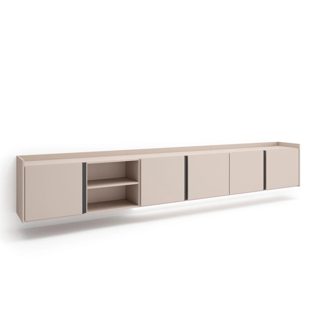 Mobile TV Soggiorno, 309x50x35 cm, Per TV fino a 80", Sospeso, da appendere, LED, Beige