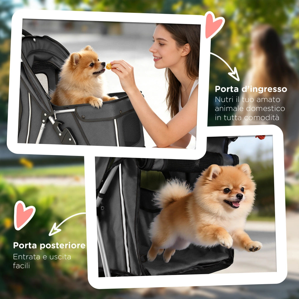 Passeggino per Cani Pieghevole 77x44x102 cm con Portabicchieri e Cestino Grigio Carbone