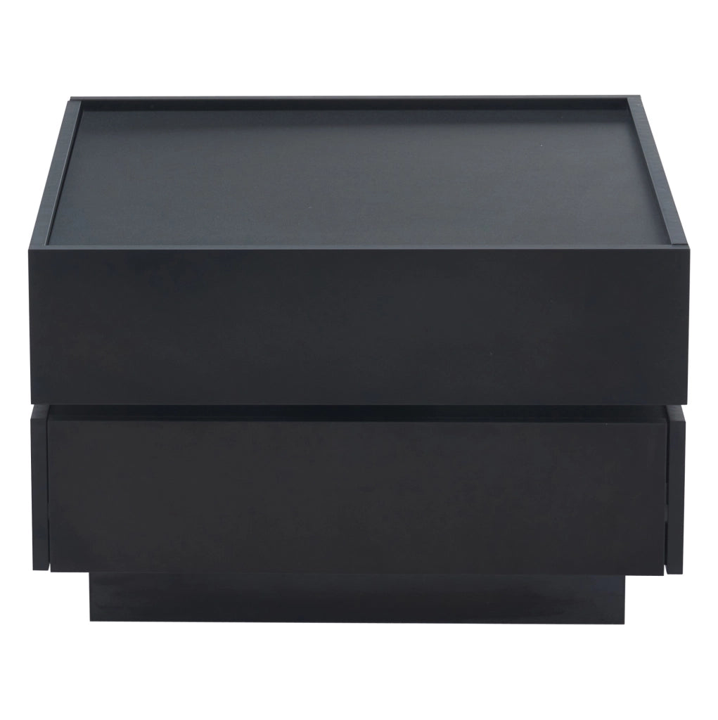 Tavolino nero 60x60x38 cm girevole a 360° con 2 cassetti e vano