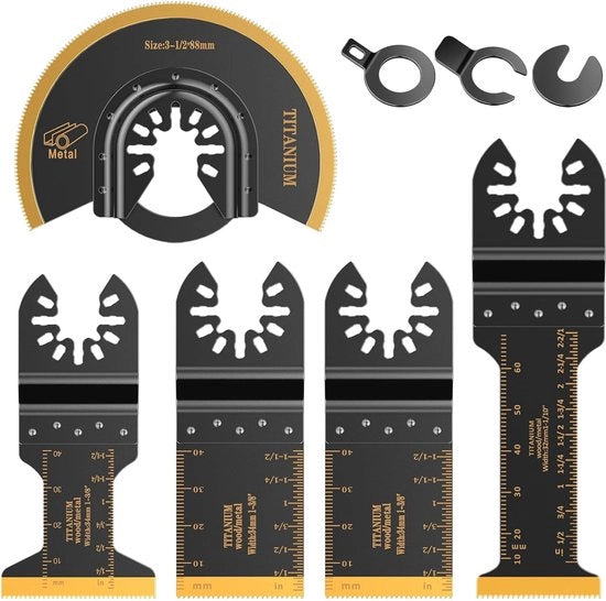 Multitool 5 pezzi con lama da taglio per metallo, legno e plastica - rivestimento in titanio