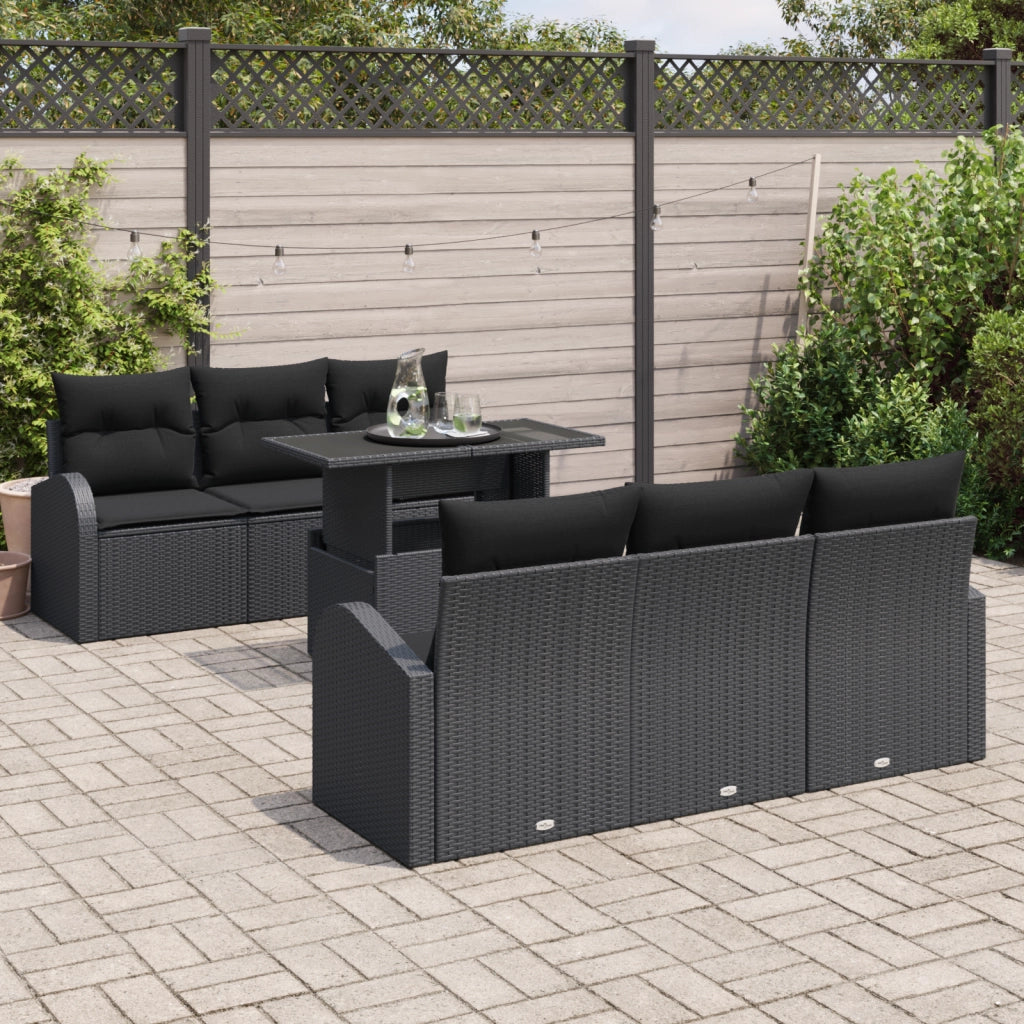 Set di Divani da Giardino con Cuscini  da 7 Pezzi in Polyrattan Nero