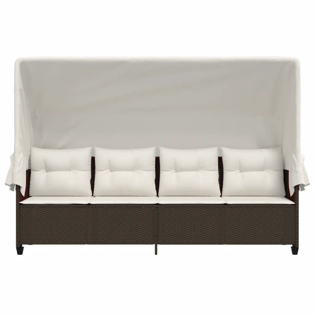 Lettino Prendisole | Sdraio da giardino | Lettino da sole con Baldacchino e Cuscini Marrone?Polyrattan