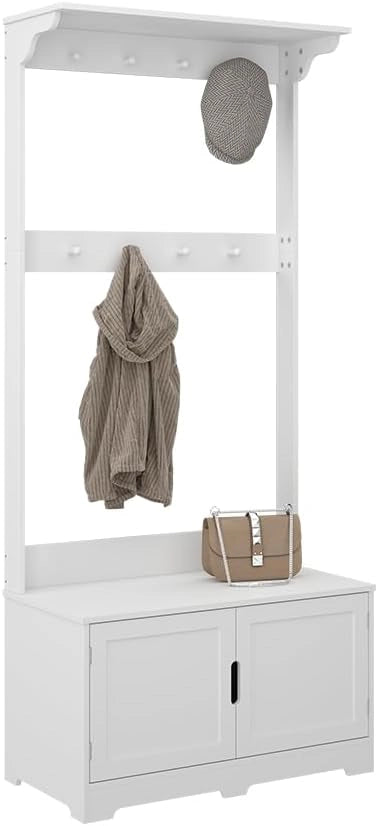 Appendiabiti Lysa, Bianco, 80 x 180 cm con 2 porte, per riporre giacche, scarpe e accessori