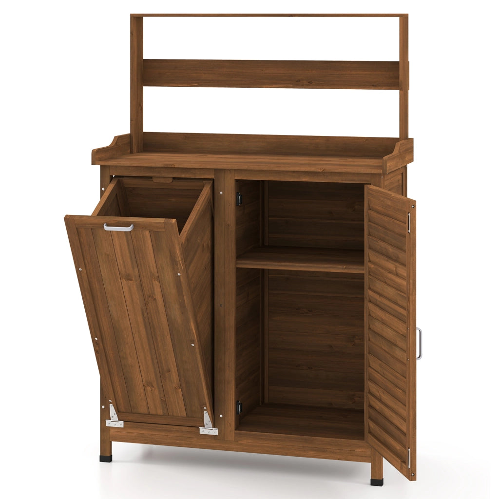 Mobiletto legno giardinaggio patio esterno ripiano regolabile-Mobiletto contenitore ribalta workstation piantare porta prato