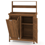 Mobiletto legno giardinaggio patio esterno ripiano regolabile-Mobiletto contenitore ribalta workstation piantare porta prato