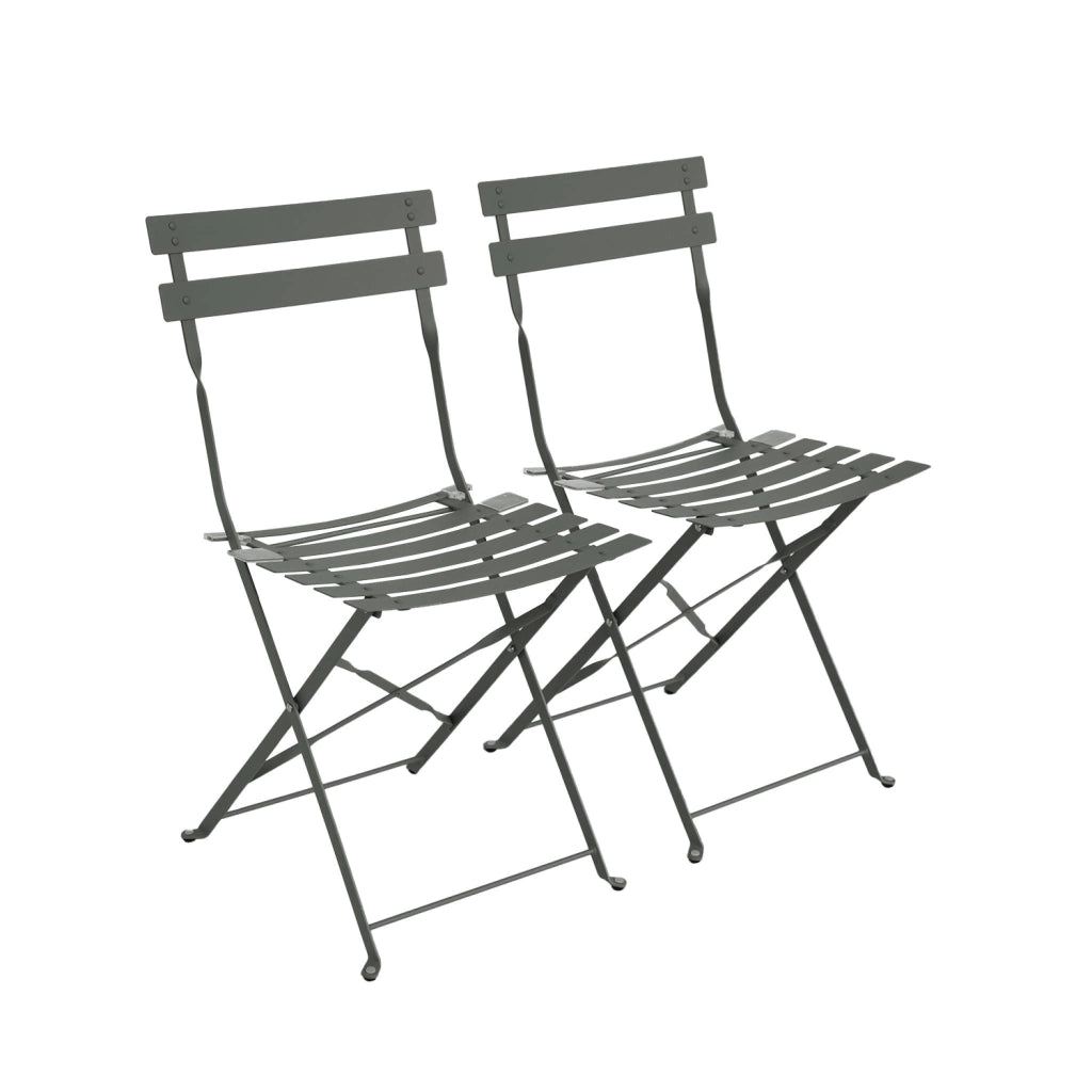Set 2 sedie da giardino bistrot pieghevole in metallo, verde kaki