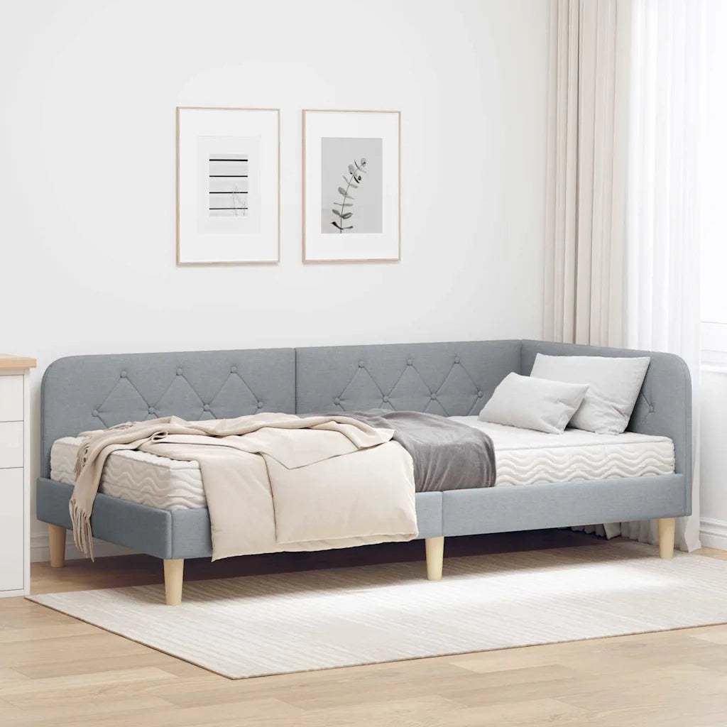 Cornice del letto ad angolo Grigio chiaro 100 x 200 cm Tessuto