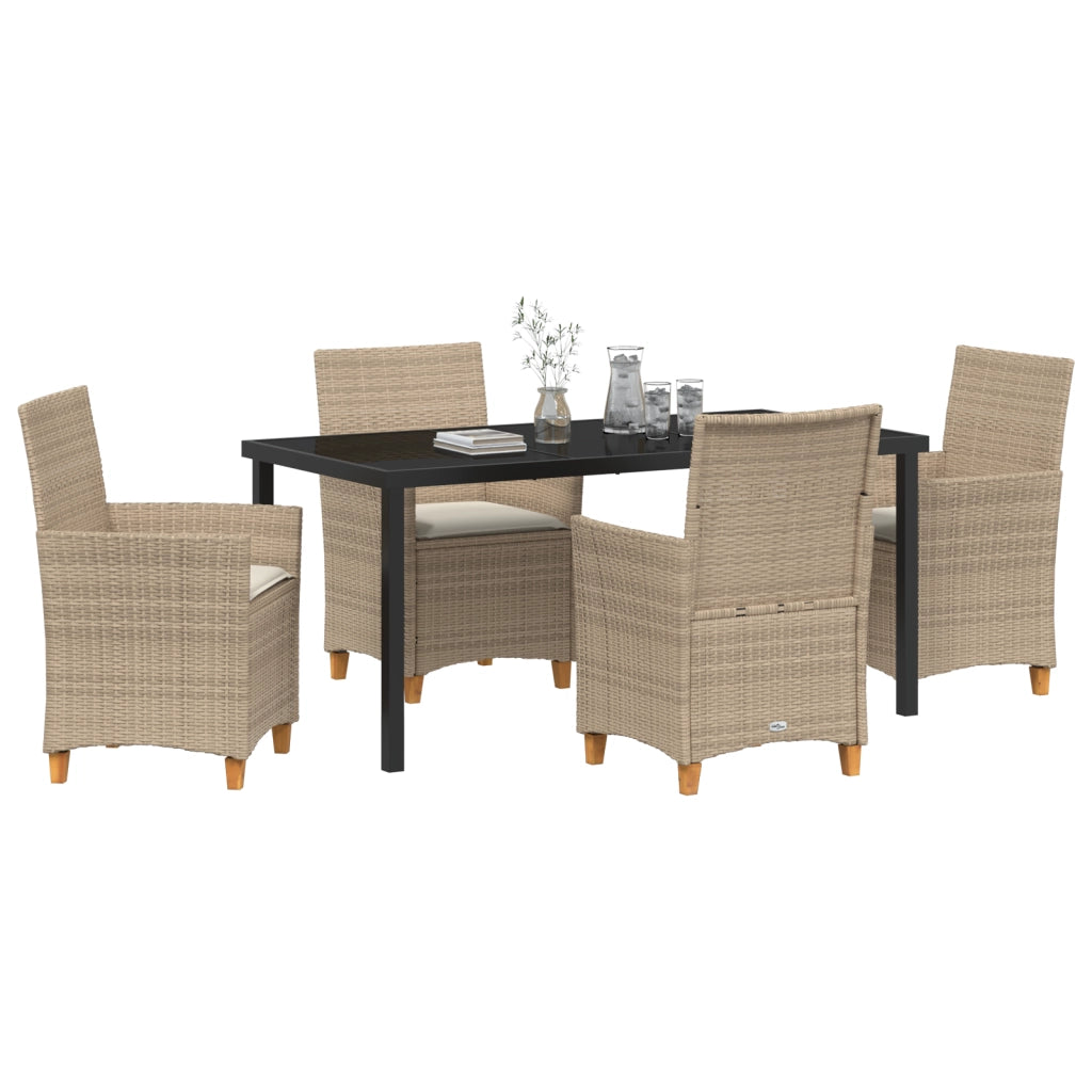 Set di Pranzo da Giardino 5 Pezzi con Cuscini Polyrattan Beige