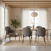 Set di 4 sedie da pranzo imbottite in tessuto grigio chiaro Flow con struttura in metallo facili da pulire | Duzzle