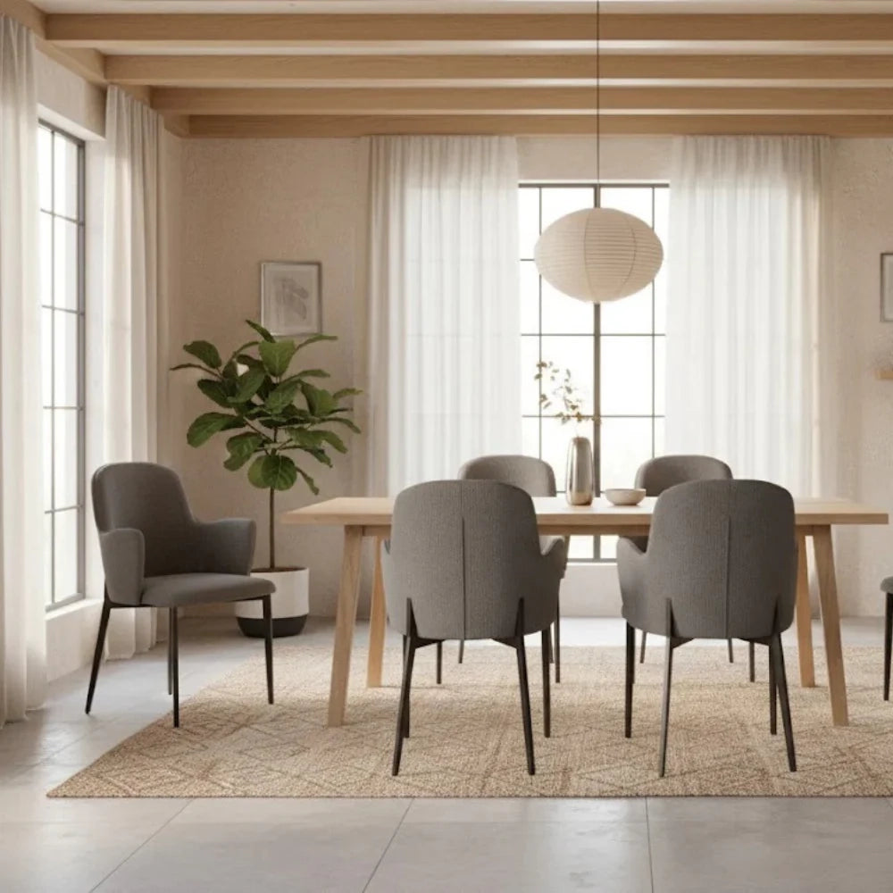 Set di 4 sedie da pranzo imbottite in tessuto grigio chiaro Flow con struttura in metallo facili da pulire | Duzzle