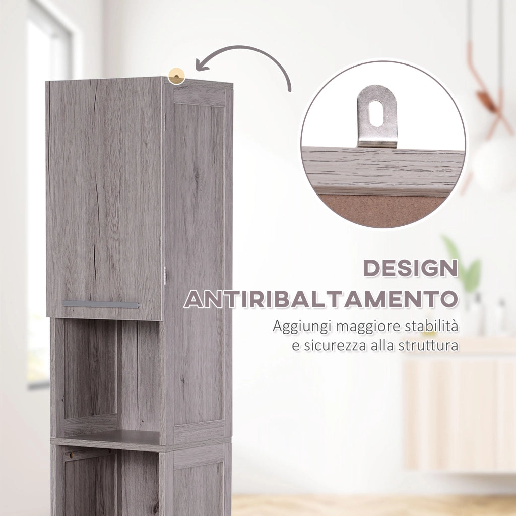 EasyComfort Colonna Bagno in MDF con 2 Armadietti e 2 Ripiani Aperti, 30x32x172.5 cm, color Legno