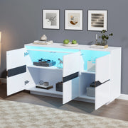 Sideboard 140x40x70 cm con LED e ripiani regolabili in truciolare bianco e nero