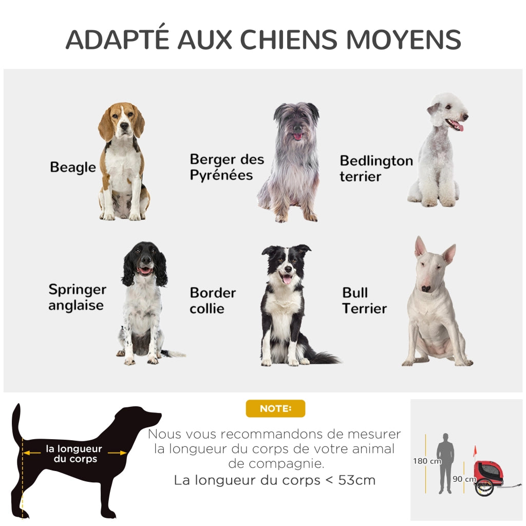 Rimorchio per Bicicletta per Cani e Animali ¨C Xylo ¨C con 8 Riflettori e Bandiera, Rosso Nero