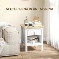 Set 2 Comodini con Cassetto e Ripiano Aperto in Legno, 45x40x55 cm, Bianco e Rovere