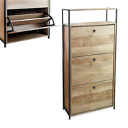 SCARPIERA ALTA IN LEGNO NATURALE E STRUTTURA IN METALLO NERO, 3 ANTE, 2 RIPIANI 60 X 24 X 132H CM