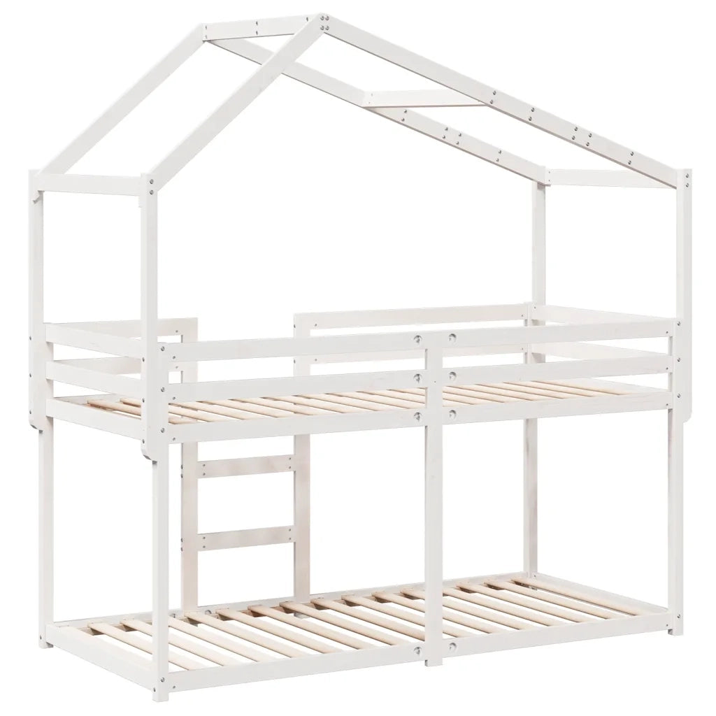 Letto a Castello con Tetto Bianco 90x200 cm in Legno di Pino