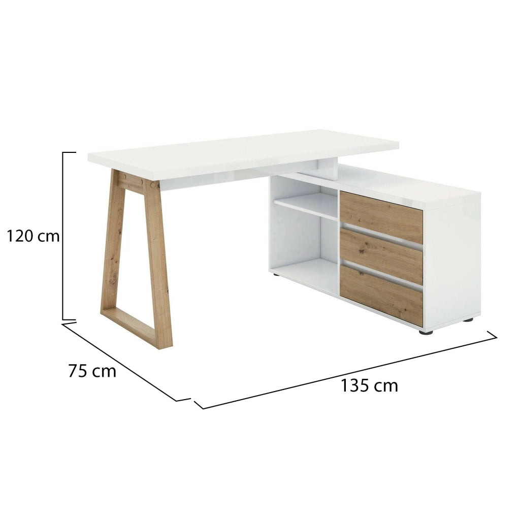 Hachette, Scrivania 3 Cassetti Made in Italy, 135x75x120h cm Bianco Lucido