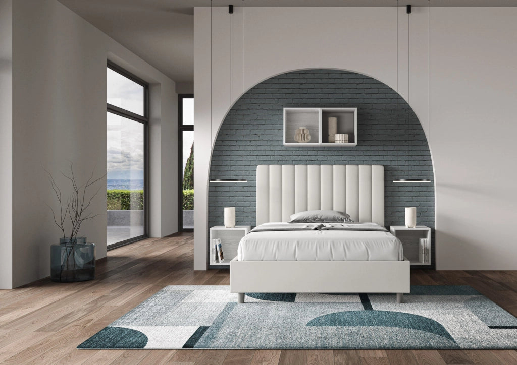Letto 1 Piazza e Mezzo 120x190 cm con Rete e Contenitore Agueda Bianco