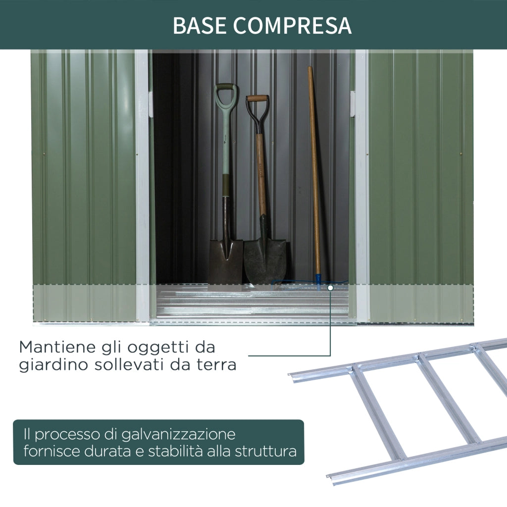 Easycomfort Casetta da Giardino in Acciaio con Doppia Porta Scorrevole e Prese d'Aria, 213x130x173 cm, Verde