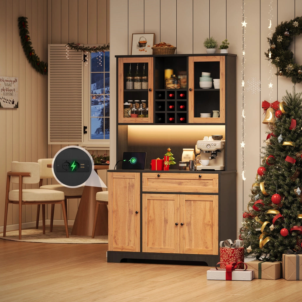 Credenza cucina con LED, presa integrata e vano portabottiglie