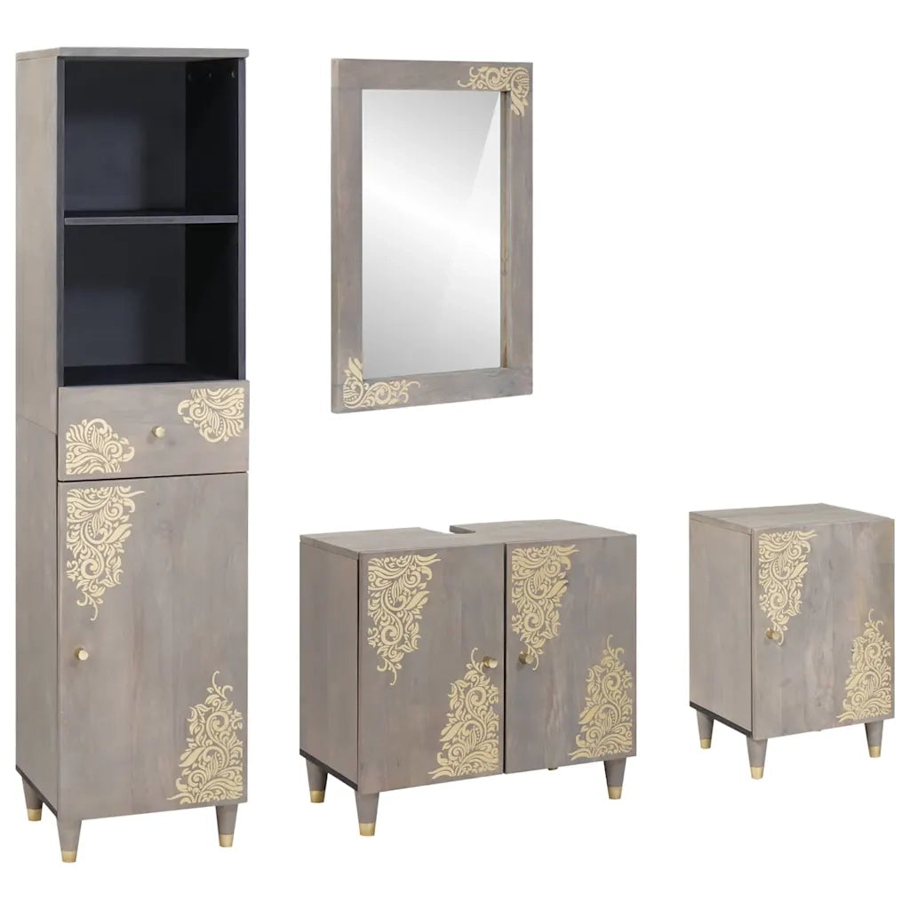 Set di Armadi da Bagno 4 pcs Grigio Legno di mango massello 3310155