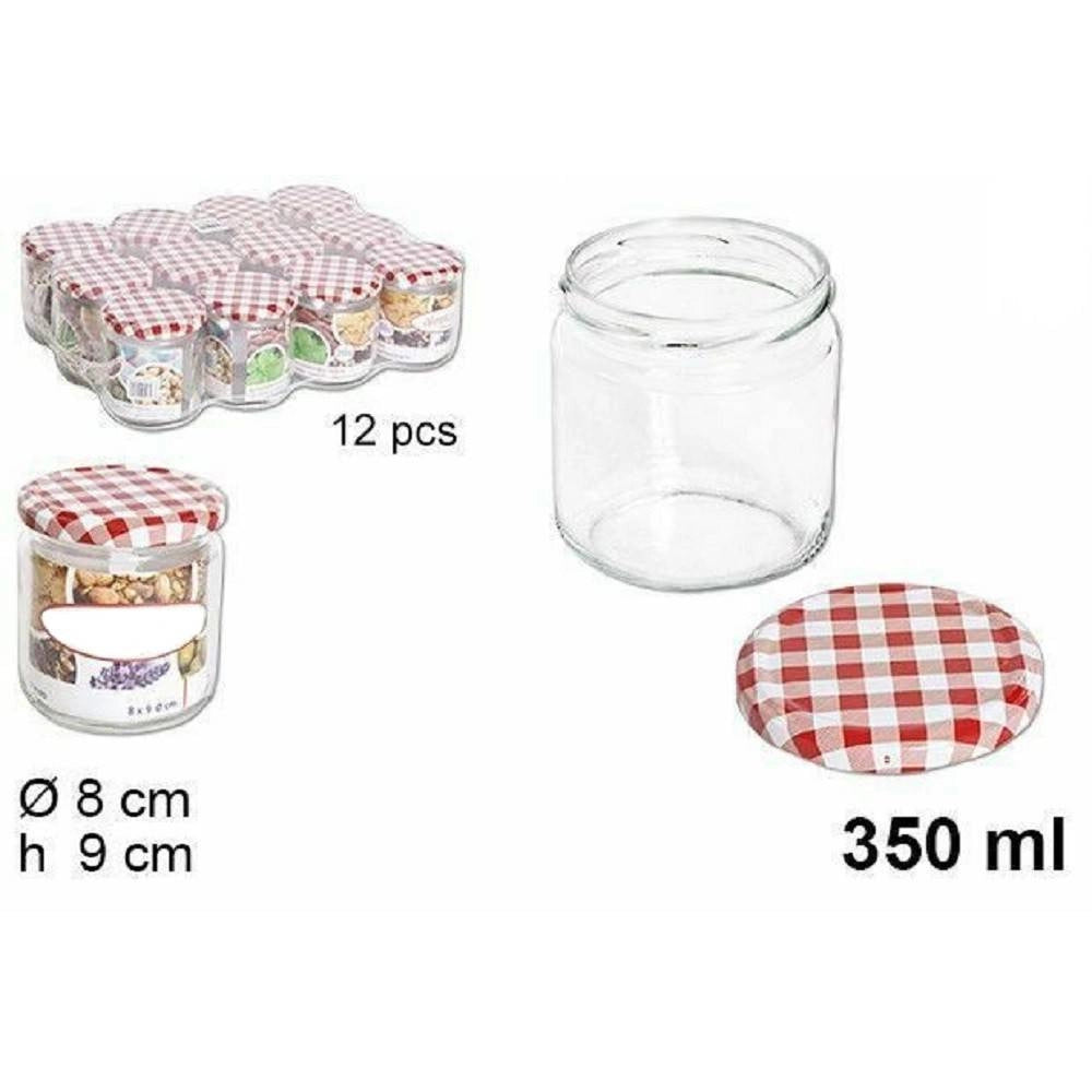Trade Shop - Set 12 Pezzi Contenitore Barattolo In Vetro Con Coperchio Barattolini 350ml -