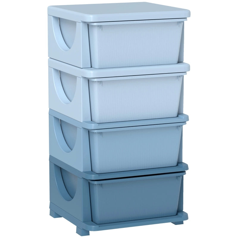 Cassettiera portaoggetti per bambini con 4 cassetti, plastica blu