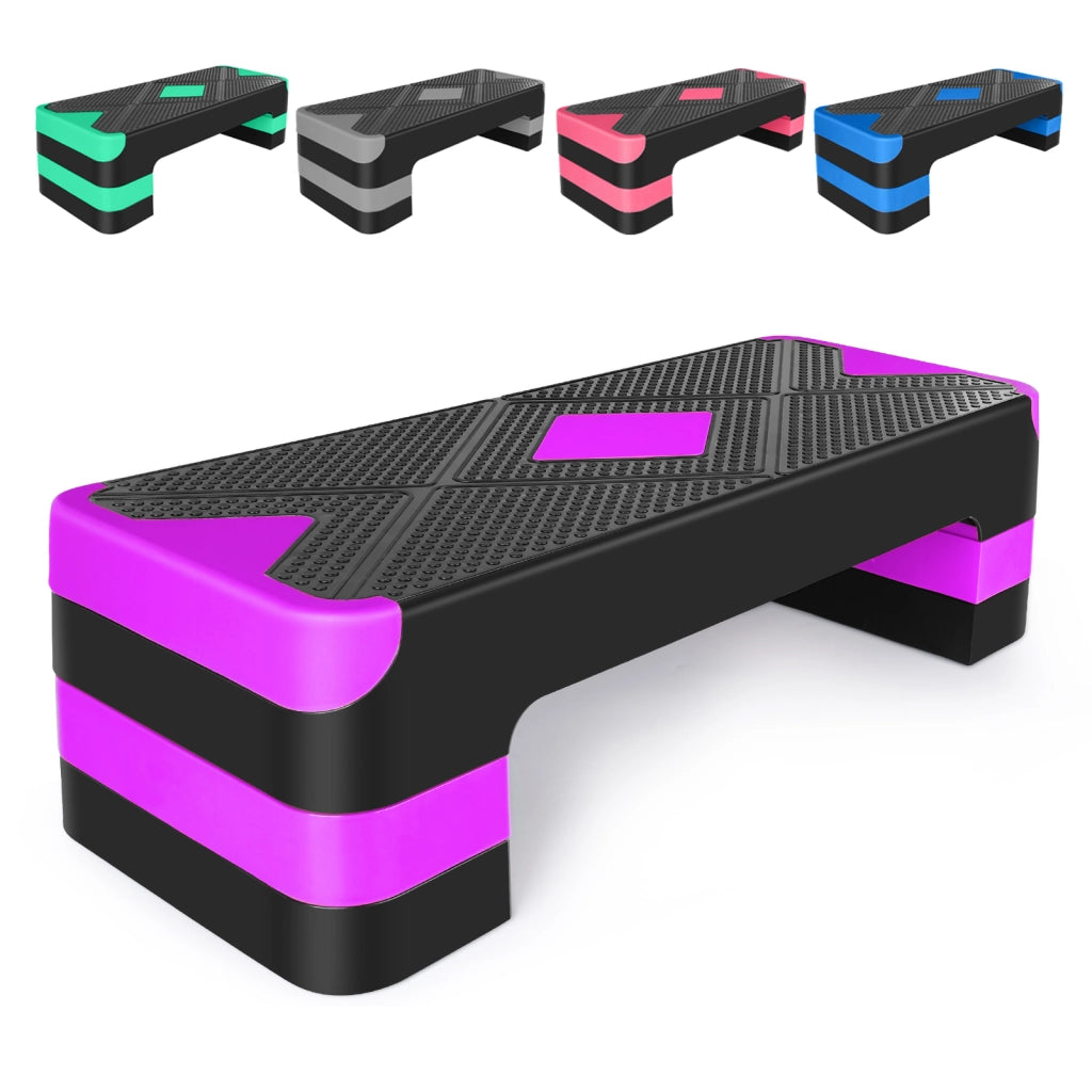 Step Aerobico Regolabile, Pedana 68,5 cm con Altezze 10/15/20 cm, Piattaforma per Allenamento Step Up, Viola