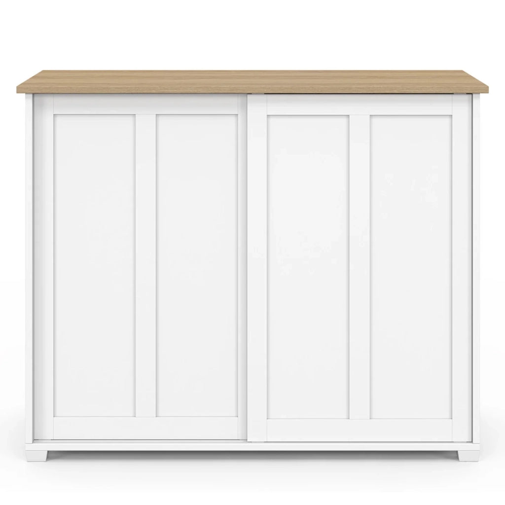 IDMarket - Credenza JANGO 100 cm con 2 ante scorrevoli bianche e piano in legno