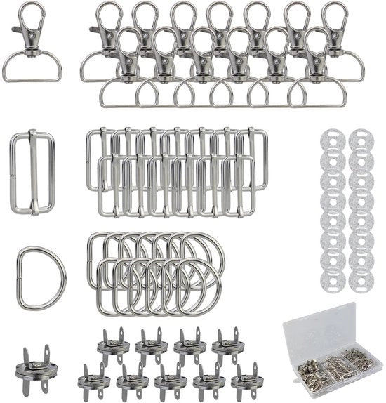 Kit di attrezzi per serraggio a manovella con chiusura a D, maniglia a scorrimento, regolatore di cinghia - 69 pezzi, catena in acciaio inox.
