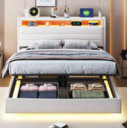 Letto imbottito matrimoniale 140x200 cm con contenitore idraulico; USB e luci LED; beige
