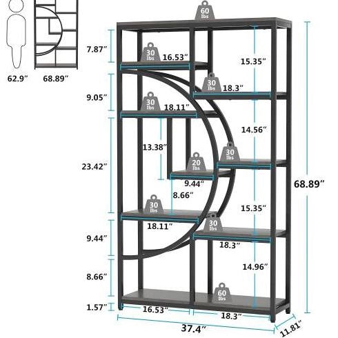 Libreria geometrica a 9 ripiani aperti in metallo nero e legno