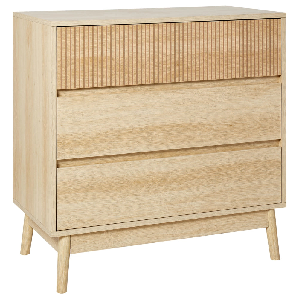 Cassettiera in legno chiaro MDF 3 cassetti Gambe in legno di pino Design moderno Camera da letto Soggiorno