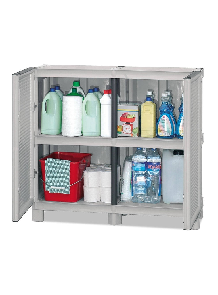 Armadio multiuso da esterno o Arlinda, Mobile a 2 ante e 1 ripiano in polipropilene, 100% Made in Italy, cm 100x39h92, colore Grigio chiaro