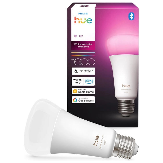 Philips Hue lampadina smart LED E27, White and Color Ambiance A67, 11,8 W, 1600 lumen, RGB e bianco variabile, compatibile Alexa, Google, Apple Home
