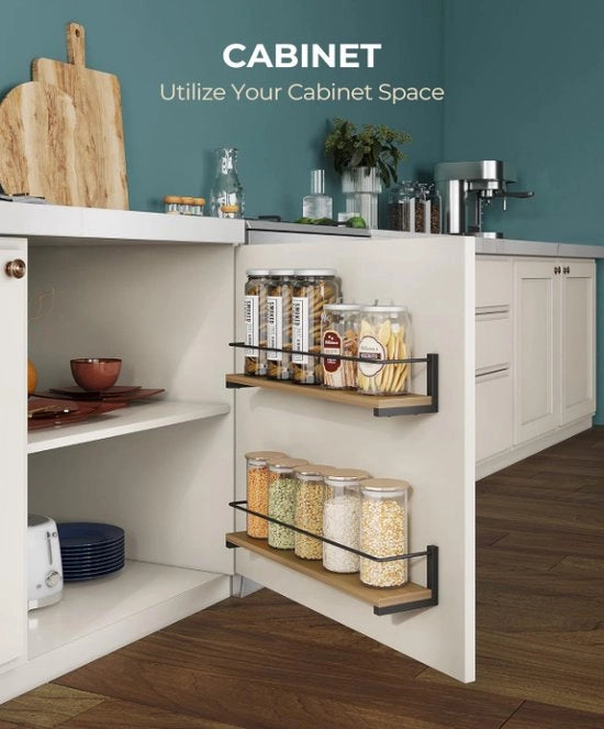 Organizzatore per spezie in legno in set 2 pezzi, fissaggio alla parete, organizzatore da appendere per spezie, spezie, pentole, cucina, attrezzature da cucina, ripiano di archiviazione, 40x9x7cm