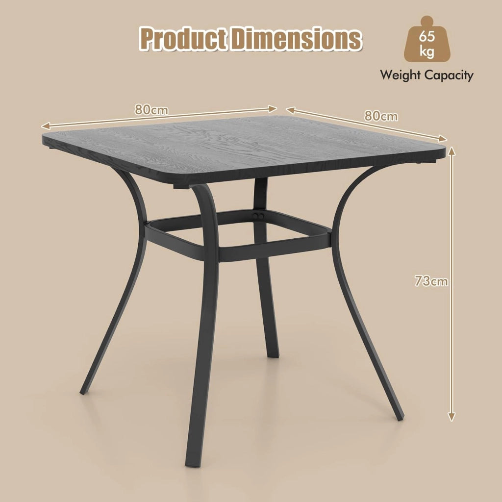Tavolo da giardino 80 x 80 cm, quadrato in Metll con 4 gambe curve, tavolo da pranzo per 4 persone, tavolino per cortile e esterni