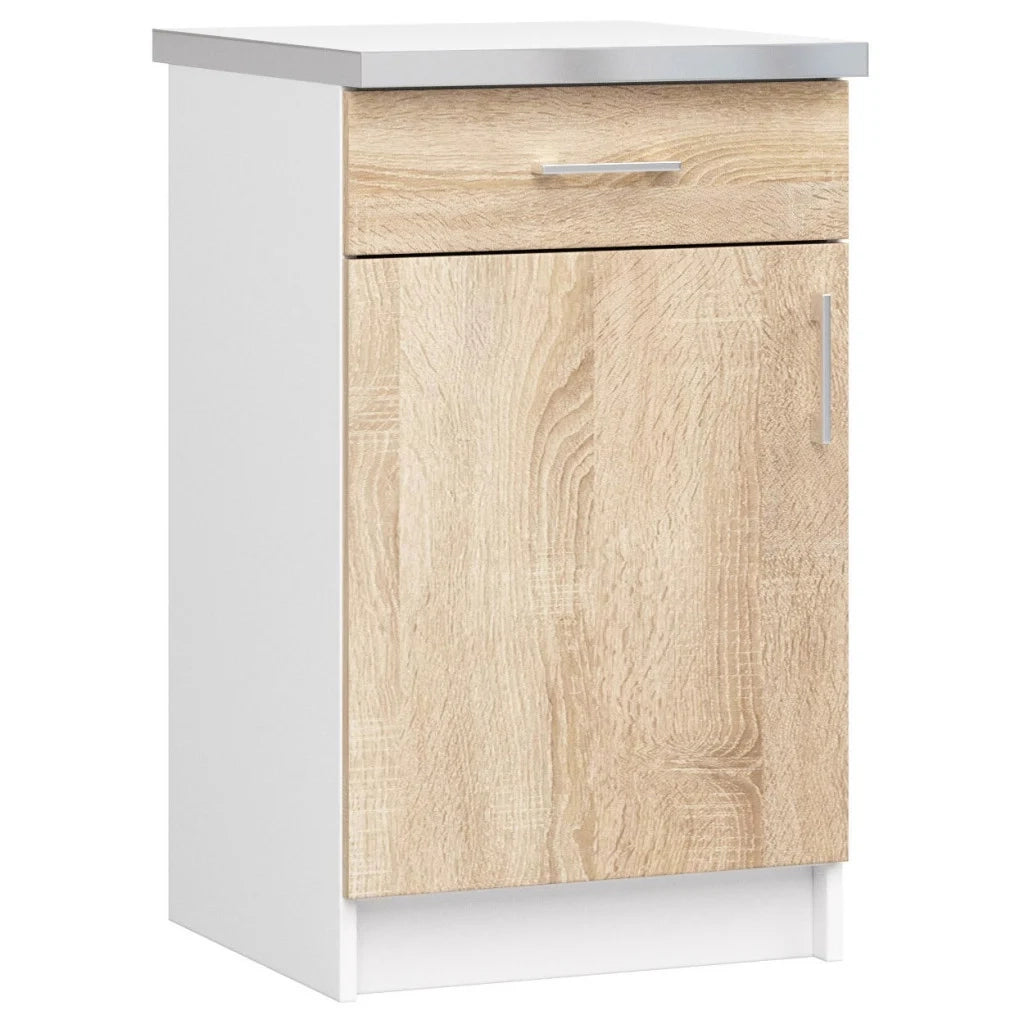 Set da cucina con vetrina AKORD LIMA 1,8 m H720 Bianco 180 cm 7 ante 1 cassetto frontale Rovere Sonoma 8 ripiani 180×44,5×203 cm
