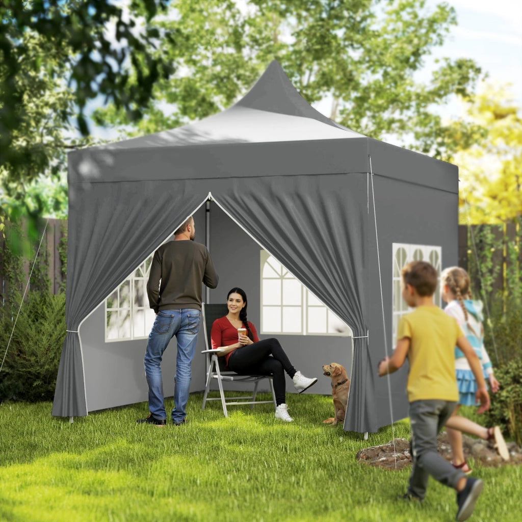 Gazebo pieghevole da giardino 3x3m con 4 pareti laterali e 3 finestre ¨C Xylo ¨C Grigio