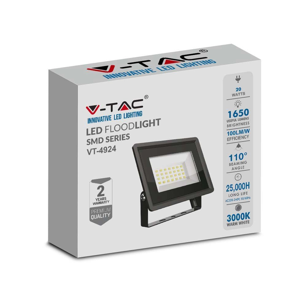 Faretto LED V-TAC 20W 4000K 1650lm Nero IP65 esterno