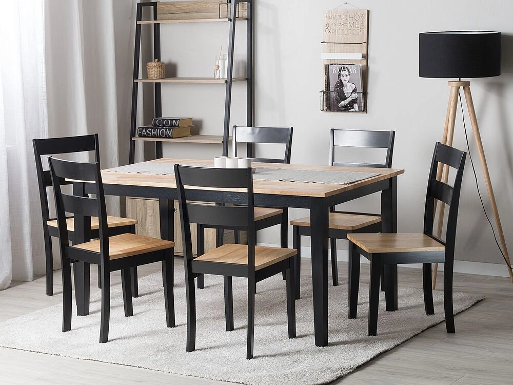 Set da pranzo in legno massello Nero con piano in legno chiaro a 6 posti 150 x 90 cm moderno scandinavo