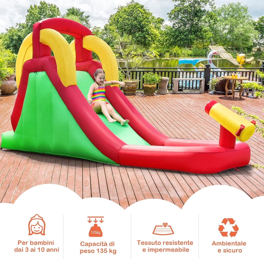 Parco Acquatico Gonfiabile con Scivolo, con Parete per Arrampicarsi e Piscina, Castello Gonfiabile per Bambini 3-10 anni, Ideale per Cortile e Giardino