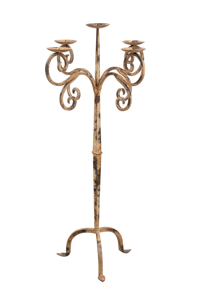 Biscottini Candeliere piantana in ferro battuto lavorato a mano finitura bianca anticata L49XPR49XH94 cm